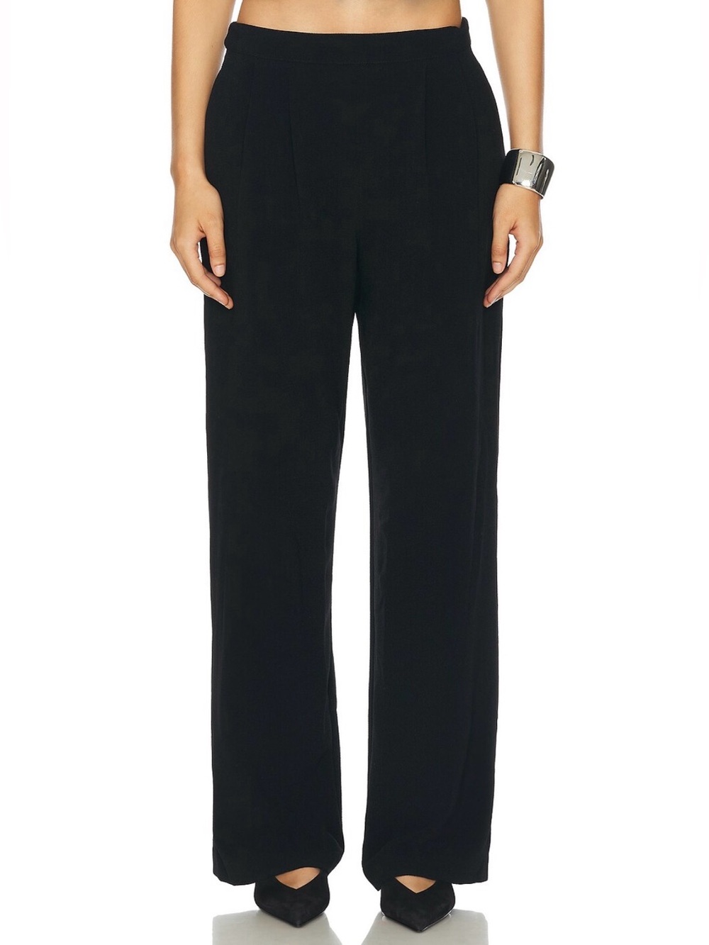 Enza Costa Crepe Pleated Wide Leg Black Corpcore Pant Trousers EUC Size 0/XS
